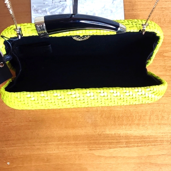 Vince Camuto NWT Bright Yellow Woven Horn Clutch W/Removable Chain Strap - Picture 9 of 12